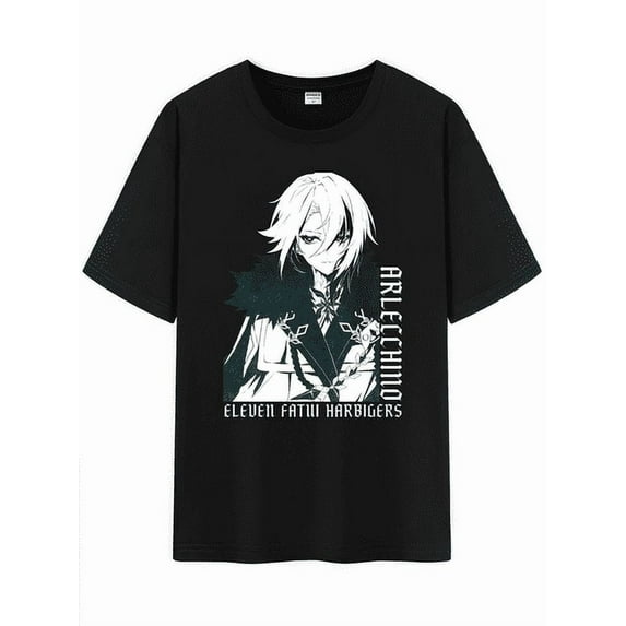 Qingyee Unisex Genshin Impact Cotton T-Shirt,Genshin Arlecchino Impression Collection Graphic Short Sleeve Tee Shirt