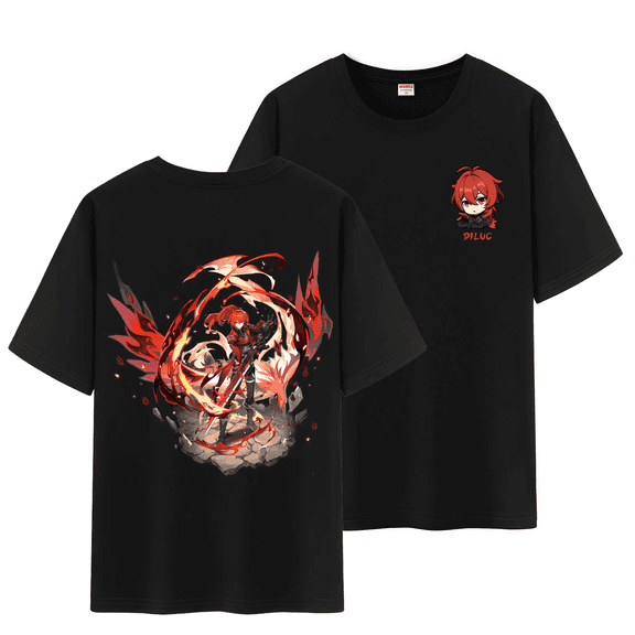 Qingyee Unisex Genshin Impact Full Wishes and Paimon's Paintings Double Side Graphic 100% Cotton Short Sleeve T Shirt