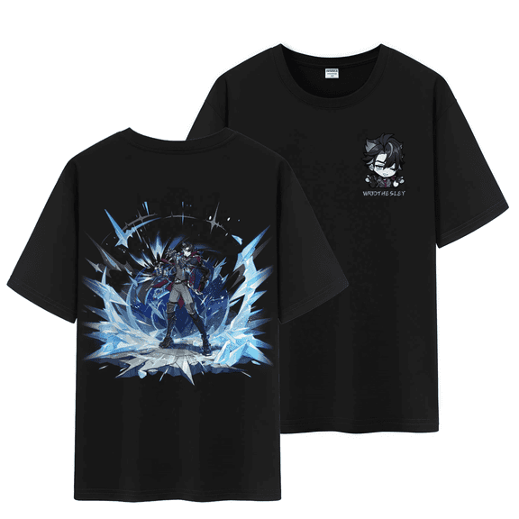 Qingyee Unisex Genshin Impact Full Wishes and Paimon's Paintings Double Side Graphic 100% Cotton Short Sleeve T Shirt