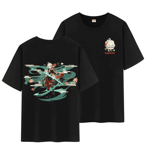 Qingyee Unisex Genshin Impact Full Wishes and Paimon's Paintings Double Side Graphic 100% Cotton Short Sleeve T Shirt