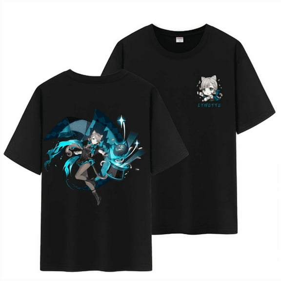 Qingyee Unisex Genshin Impact Full Wishes and Paimon's Paintings Double Side Graphic 100% Cotton Short Sleeve T Shirt