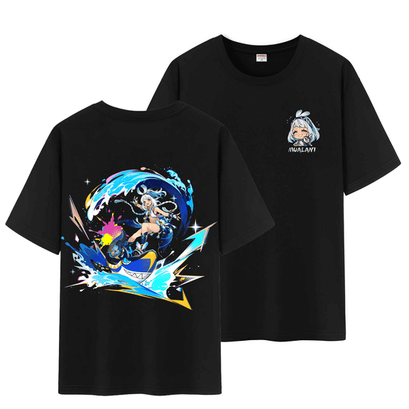 Qingyee Unisex Genshin Impact Full Wishes and Paimon's Paintings Double Side Graphic 100% Cotton Short Sleeve T Shirt