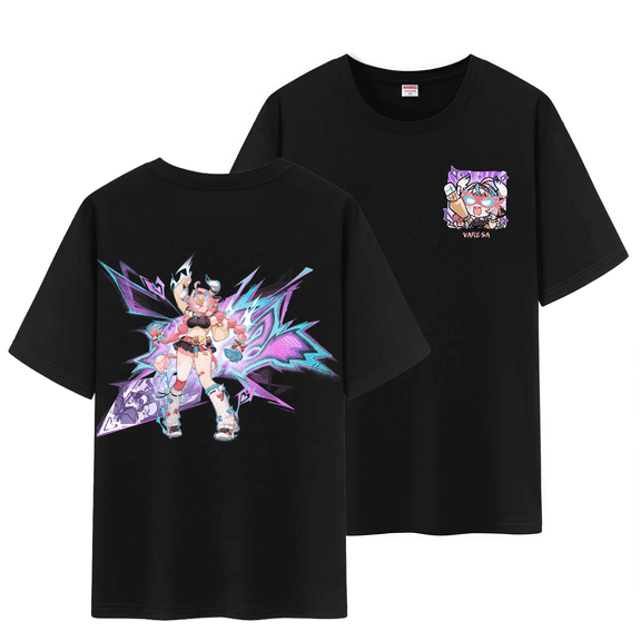 Qingyee Unisex Genshin Impact Full Wishes and Paimon's Paintings Double Side Graphic 100% Cotton Short Sleeve T Shirt