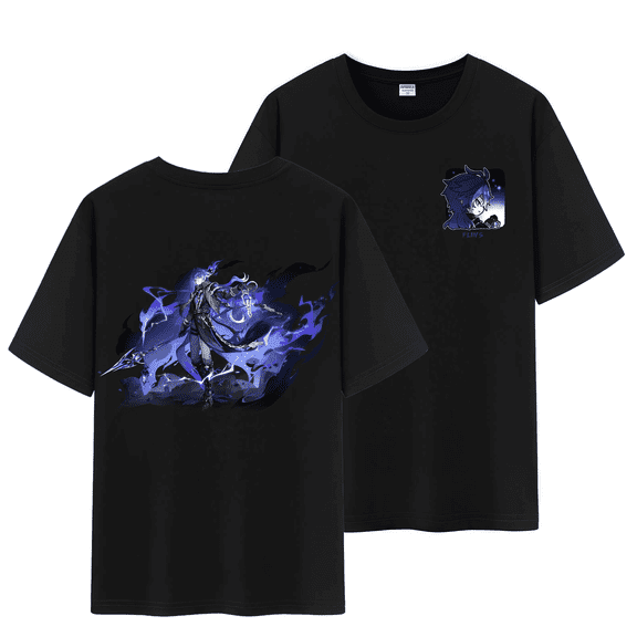 Qingyee Unisex Genshin Impact Full Wishes and Paimon's Paintings Double Side Graphic 100% Cotton Short Sleeve T Shirt
