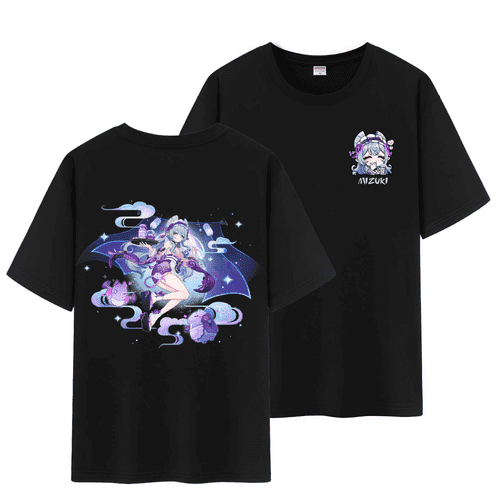 Qingyee Unisex Genshin Impact Full Wishes and Paimon's Paintings Double Side Graphic 100% Cotton Short Sleeve T Shirt