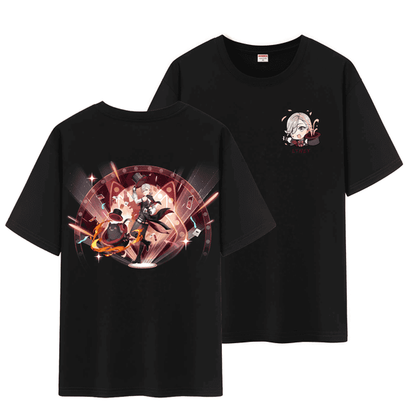 Qingyee Unisex Genshin Impact Full Wishes and Paimon's Paintings Double Side Graphic 100% Cotton Short Sleeve T Shirt
