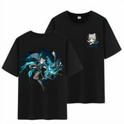 QINGYEE Unisex Genshin Impact Full Wishes and Paimon's Paintings Double Side Graphic 100% Cotton Short Sleeve T Shirt