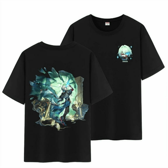 Qingyee Unisex Honkai Star Rail All Character's Splash Art and Cute Pom-Pom Graphic Cotton Short Sleeve T Shirt