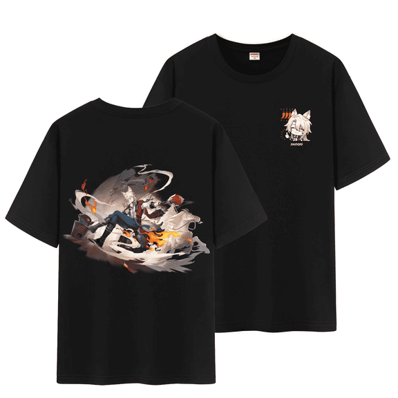 Qingyee Unisex Honkai Star Rail All Character's Splash Art and Cute Pom-Pom Graphic Cotton Short Sleeve T Shirt