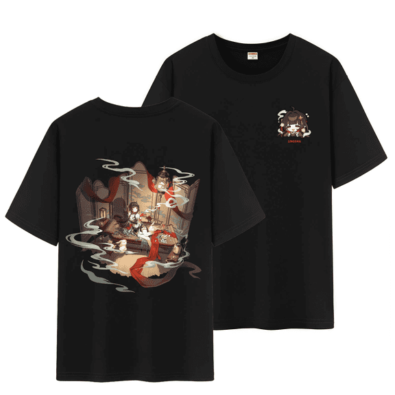 Qingyee Unisex Honkai Star Rail All Character's Splash Art and Cute Pom-Pom Graphic Cotton Short Sleeve T Shirt