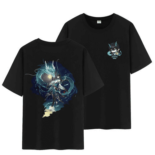 Qingyee Unisex Honkai Star Rail All Character's Splash Art and Cute Pom-Pom Graphic Cotton Short Sleeve T Shirt