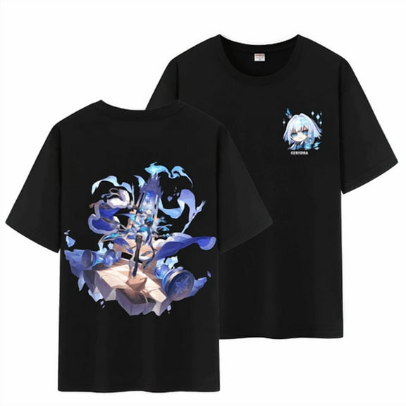 Qingyee Unisex Honkai Star Rail All Character's Splash Art and Cute Pom-Pom Graphic Cotton Short Sleeve T Shirt