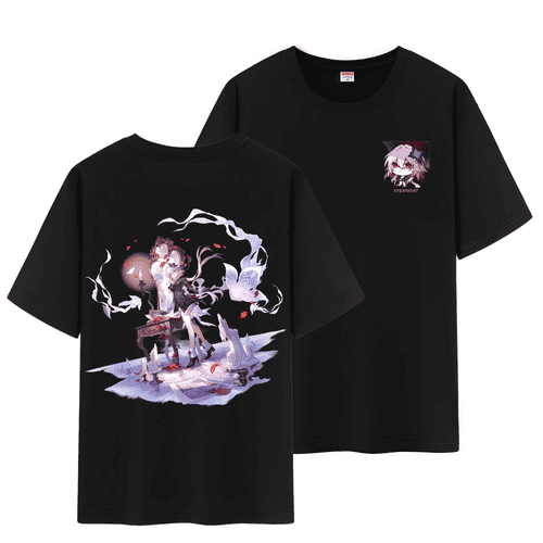 Qingyee Unisex Honkai Star Rail All Character's Splash Art and Cute Pom-Pom Graphic Cotton Short Sleeve T Shirt