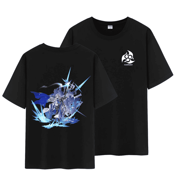 Qingyee Unisex Honkai Star Rail Splash Art and Path Double Side Graphic 100% Cotton Medium Weight Short Sleeve T Shirt