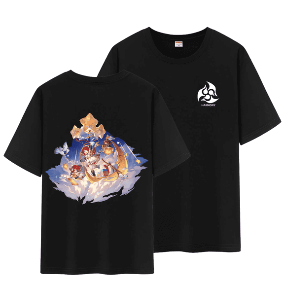 Qingyee Unisex Honkai Star Rail Splash Art and Path Double Side Graphic 100% Cotton Medium Weight Short Sleeve T Shirt