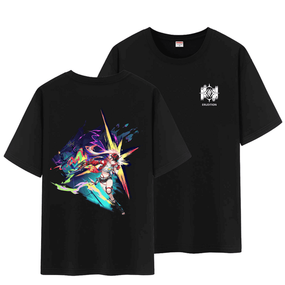 Qingyee Unisex Honkai Star Rail Splash Art and Path Double Side Graphic 100% Cotton Medium Weight Short Sleeve T Shirt