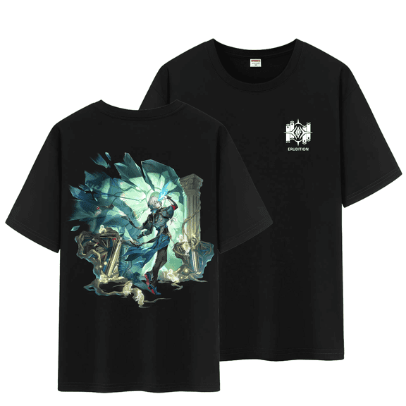 Qingyee Unisex Honkai Star Rail Splash Art and Path Double Side Graphic 100% Cotton Medium Weight Short Sleeve T Shirt