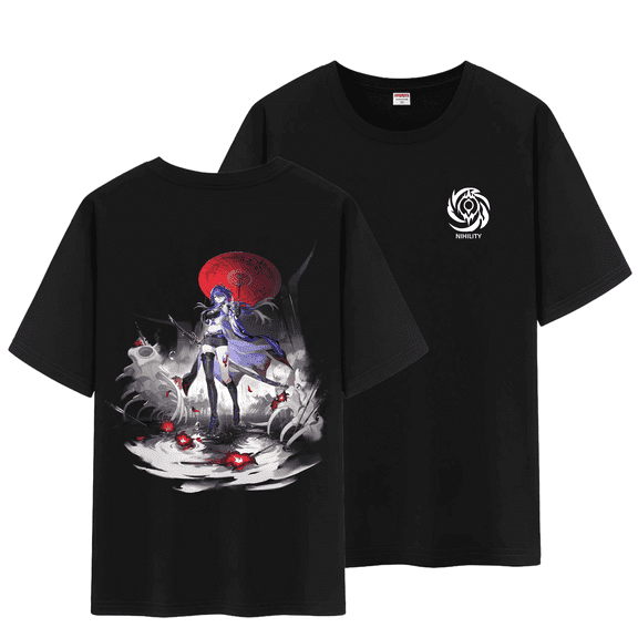 Qingyee Unisex Honkai Star Rail Splash Art and Path Double Side Graphic 100% Cotton Medium Weight Short Sleeve T Shirt