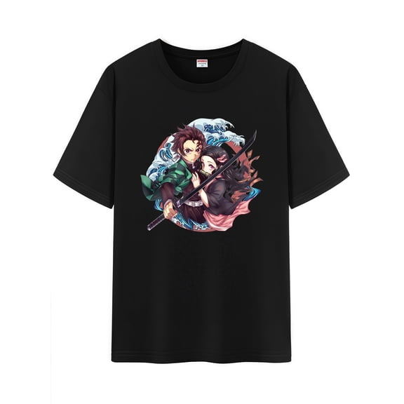 Qingyee Unisex Japanese Anime Cotton T-Shirt,Carton Demon Slayer Pattern Short Sleeve Tee Shirt