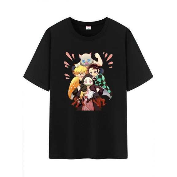 Qingyee Unisex Japanese Anime Cotton T-Shirt,Carton Demon Slayer Pattern Short Sleeve Tee Shirt