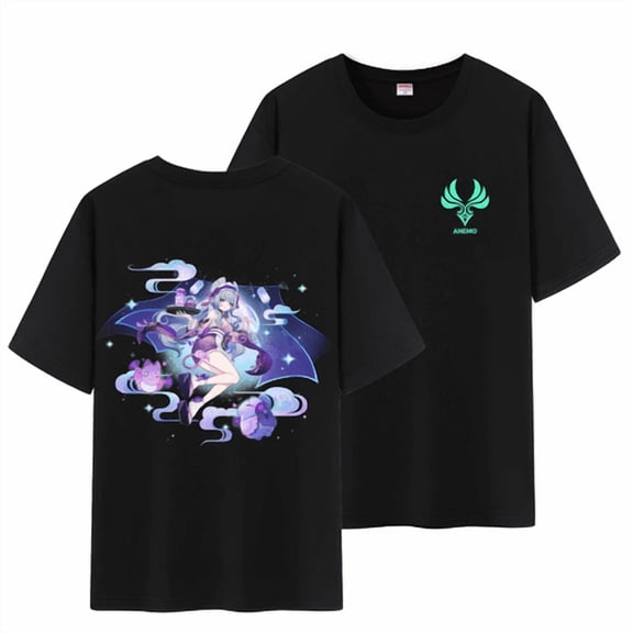 Qingyee Genshin Impact Unisex Full Wishes and Element Double Side Print 100% Cotton Daily Medium Weight Short Sleeve T Shirt