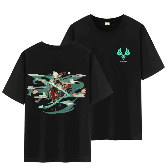 Qingyee Genshin Impact Unisex Full Wishes and Element Double Side Print 100% Cotton Daily Medium Weight Short Sleeve T Shirt