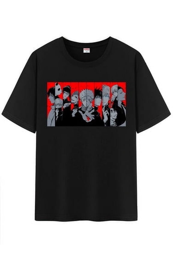 Unisex Japanese Anime JJK Cotton T-Shirt,Carton Jujutsu Kaisen Pattern Short Sleeve Tee Shirt