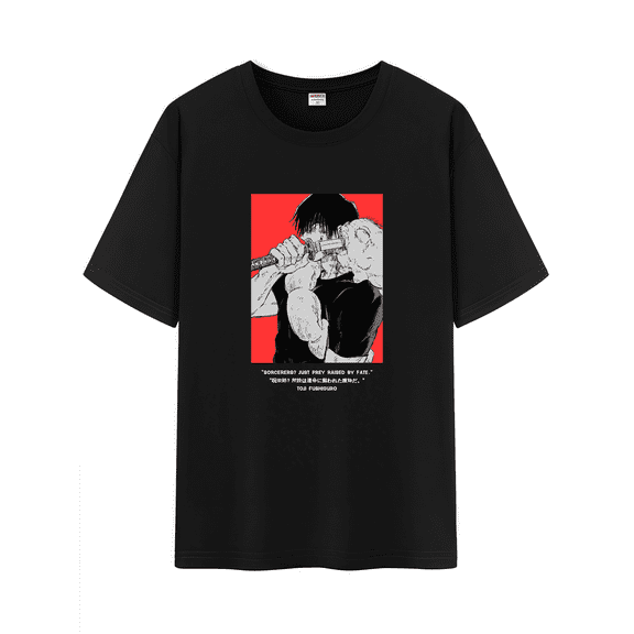 Qingyee Unisex Japanese Anime JJK Cotton T-Shirt,Carton Jujutsu Kaisen Pattern Short Sleeve Tee Shirt