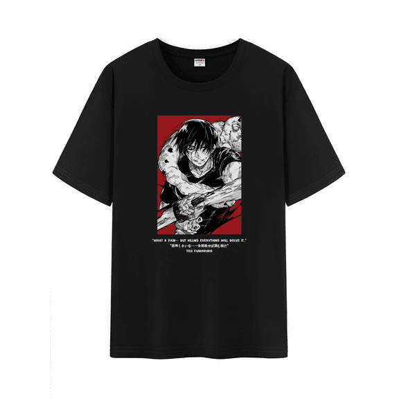 Qingyee Unisex Japanese Anime JJK Cotton T-Shirt,Carton Jujutsu Kaisen Pattern Short Sleeve Tee Shirt