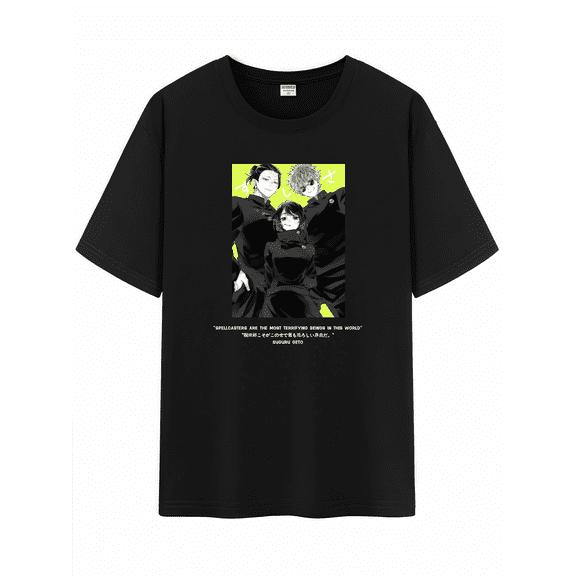 Qingyee Unisex Japanese Anime JJK Cotton T-Shirt,Carton Jujutsu Kaisen Pattern Short Sleeve Tee Shirt