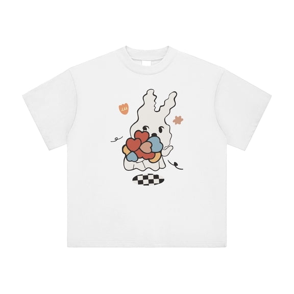 Qingyee Unisex Summer Kawaii Bunny Graphic Tee: 100% Cotton Short Sleeve T-Shirt | Cute Cartoon Rabbit Casual regular Fit Top for Men & Women​