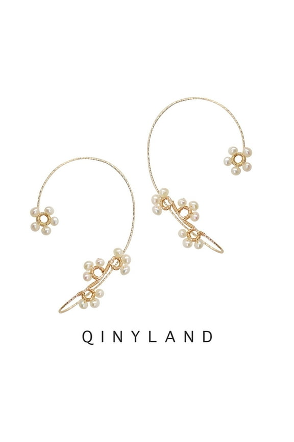 14k Gold Ear Clips with Freshwater Cultured Pearls, Flower Earring for Women, Wedding Gift