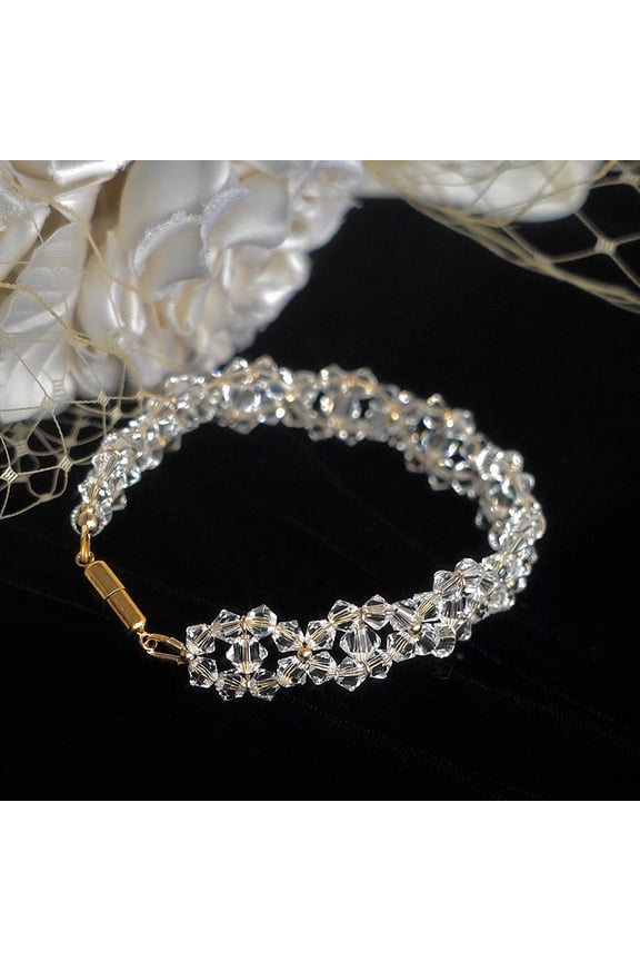 Simulate Crystal Beads Bracelet for Women, 14K Gold Filled Bracelet for Anniversary Gift, 15cm