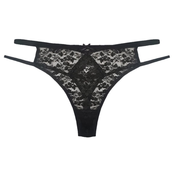 WCJM Seamless Thong for Women,No Show Lace Underwear,Ladies Breathable Comfort Panties Soft Laser Cut Undies Ladies' Plus-Size Transparent Lace-Up Comfort Underwear Black Xl