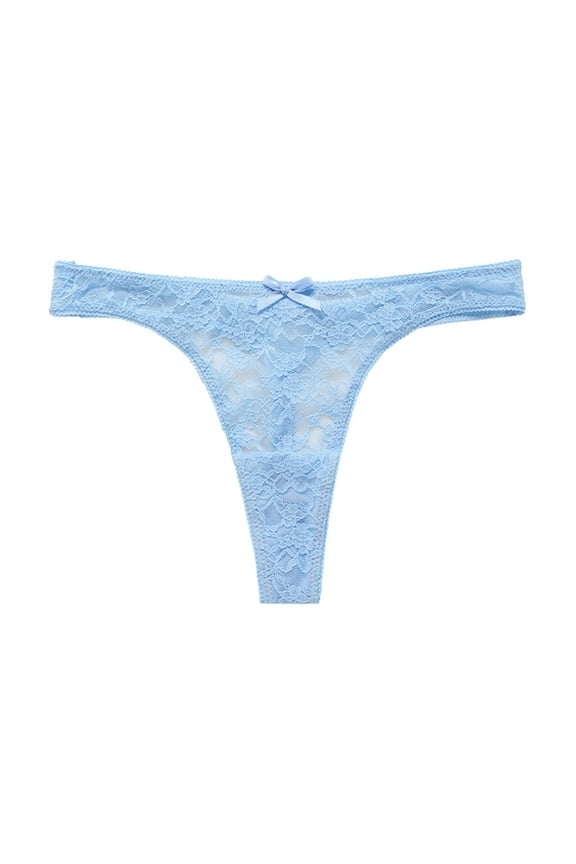 Women's Lace Bow Thongs T Back Low Waist Breathable Panties Seamless V-Shape Design Floral Lace Under $2 Ladies' Exquisite Embroidery Women's Yoga Sport Underwear Light Blue