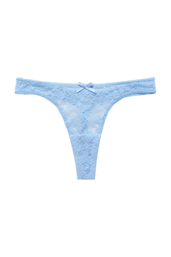 Women's Thongs, T Back Low Waist See Through Panties Cotton Seamless Lace Thongs for Women Ladies' Exquisite Embroidery Women's Yoga Sports Underwear Light Blue Xl