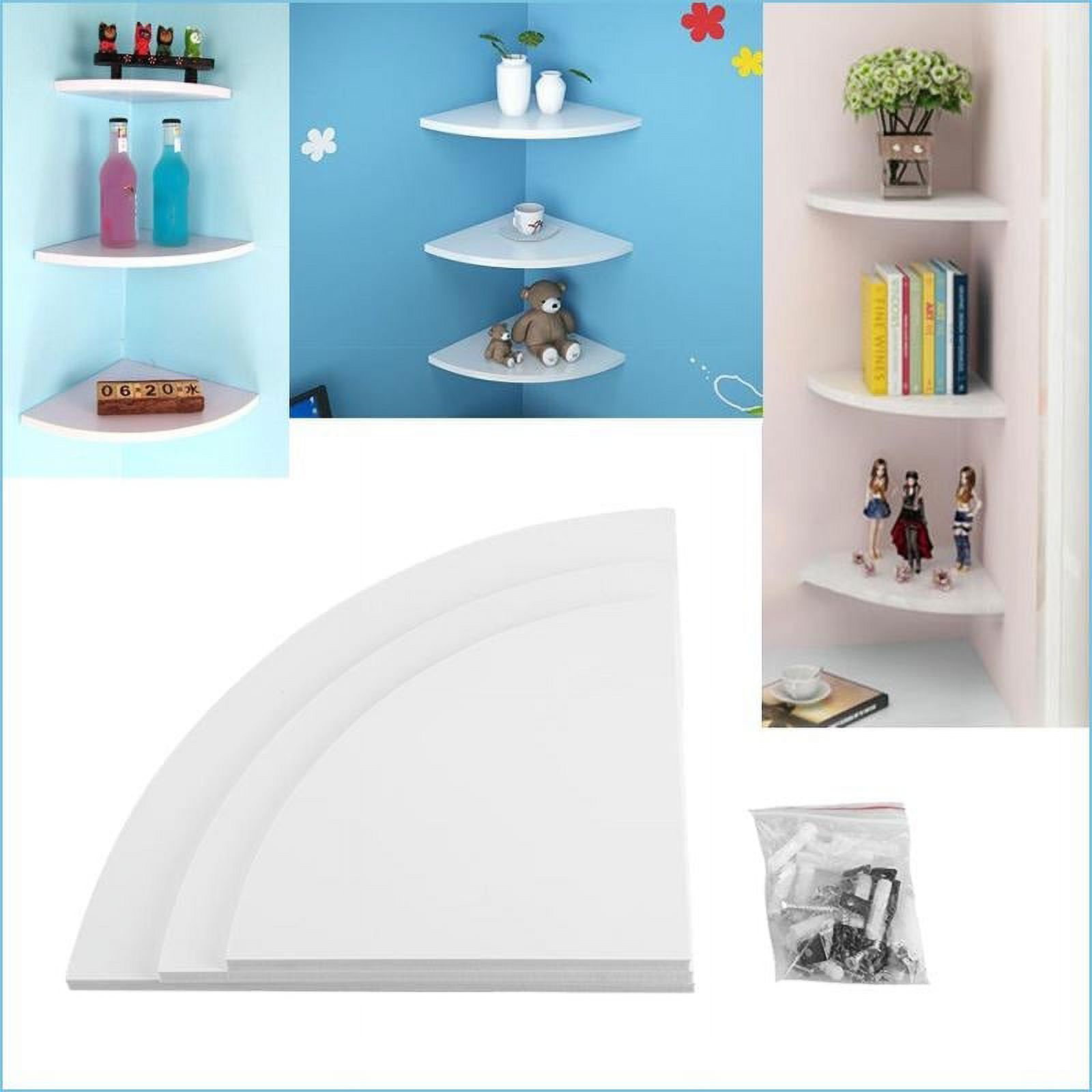 Set of 3 Classic Radial Corner Wall Shelf Contoured Shelving