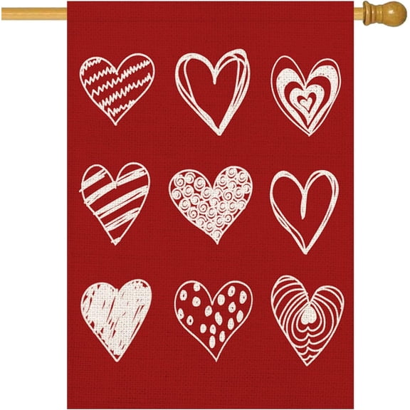 Qinqingo Valentine Heart House Flag Double Sided Valentine''s Day Love Heart Combination Garden Flag 28 x 40 Inch Outdoor Yard Flags for Valentine''s Day Decoration (HF-E)