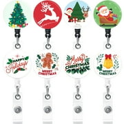 Qinsuee 8 Pack ID Badge Holders Retractable for Christmas, l&d Nurse Badge Reel Retractable