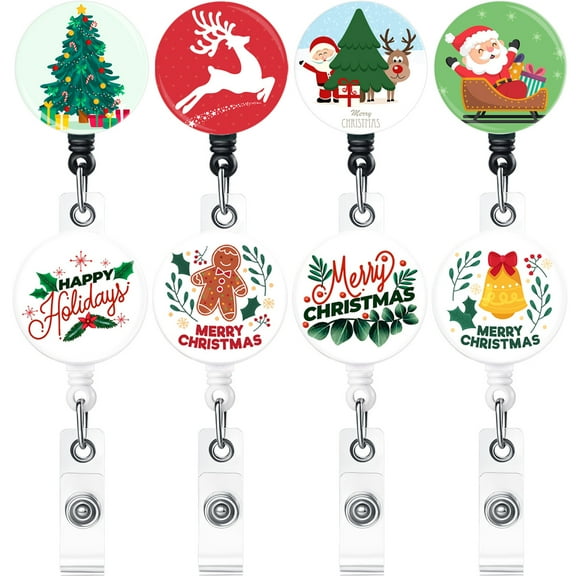Qinsuee 8 Pack ID Badge Holders Retractable for Christmas, l&d Nurse Badge Reel Retractable