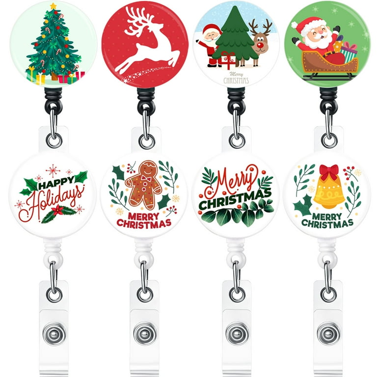 Qinsuee 8 Pack ID Badge Holders Retractable for Christmas, l&d Nurse Badge  Reel Retractable 