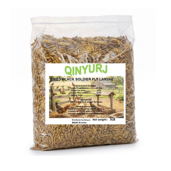 Qinyurj 5LB Dried Black Soldier Fly Larvae, 85X More Calcium Than Mealworms High Protein Chicken Feed & Treats, Non-GMO for Chicken Ducks Birds