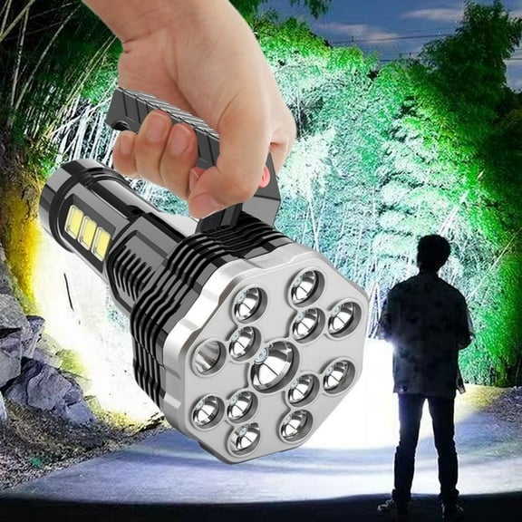Qiopertar 11 Lights Rechargeable Flashlight, Portable Searchlight with COB Side Lights for Outdoor Camping Hiking, Waterproof Built-In Battery USB Charging Emergency Light for Home Car