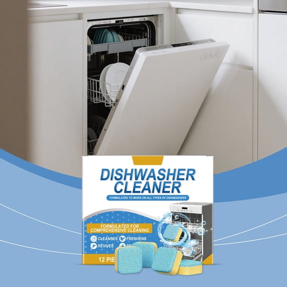 Qiopertar 12-Pack Dishwasher Cleaner Tablets, Effervescent Degreasing Descaling Tabs, Monthly Maintenance Cleaning Tablets for Hidden Limescale Odor-Free Performance
