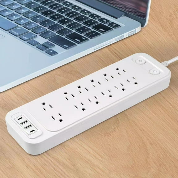 Qiopertar 12- Power Strip with 6 USB Ports, Surge Protector Multi Plug Extender with Overload Protection, Heavy Duty 1250W Wall Mount Desk Charging Station for Home Office Gaming, White