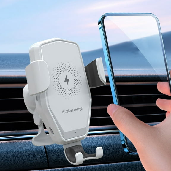 Qiopertar 15W Fast Wireless Car Charger, 360 Degree Rotatable Phone Holder with Type-C Interface, Auto Clamping Qi Charging Pad for Android Dashboard Windshield Vent Mount, White