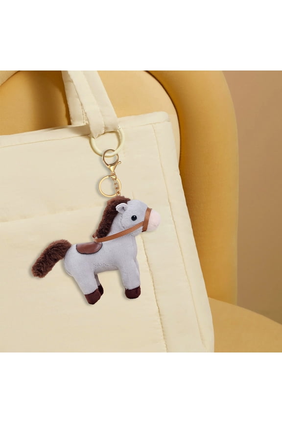 2026 Year of the Horse Plush Keychain, Adorable Horse Mascot Keychain for Backpack Wallet, Soft Polyester Zodiac Key Ring for Lunar Year Gift Decoration, Gray