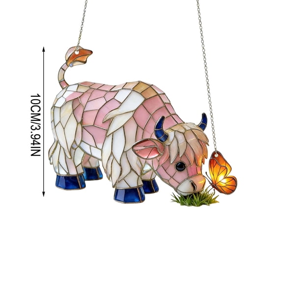 Qiopertar 2D Flat Cow Catcher Window Hanging, Colorful Acrylic Stained Glass Sun Catcher, Whimsical Bull Decor for Window Kitchen Sunroom Porch Gift