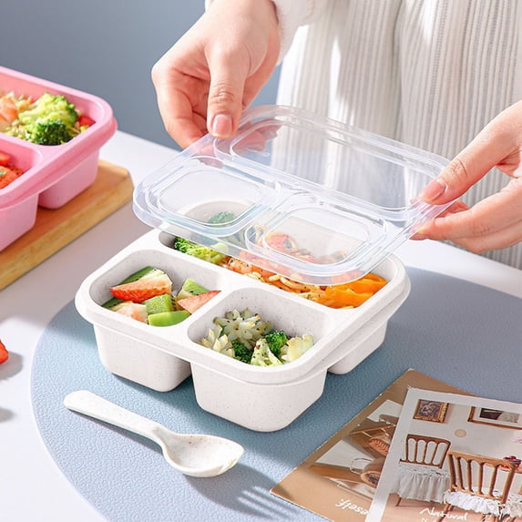 Qiopertar 3 Compartment Bento Box, Reusable Snack Containers For KidsLunch, Leak Resistant Lunchable Container For Work Travel Meal Prep, Beige
