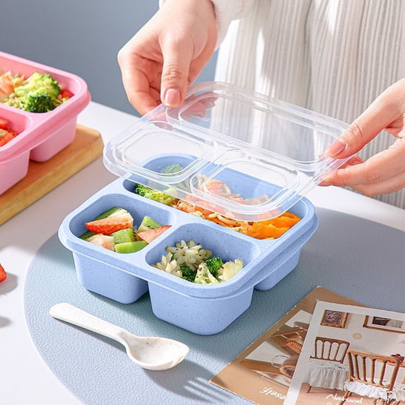Qiopertar 3 Compartment Bento Box, Reusable Snack Containers For KidsLunch, Leak Resistant Lunchable Container For Work Travel Meal Prep, Blue